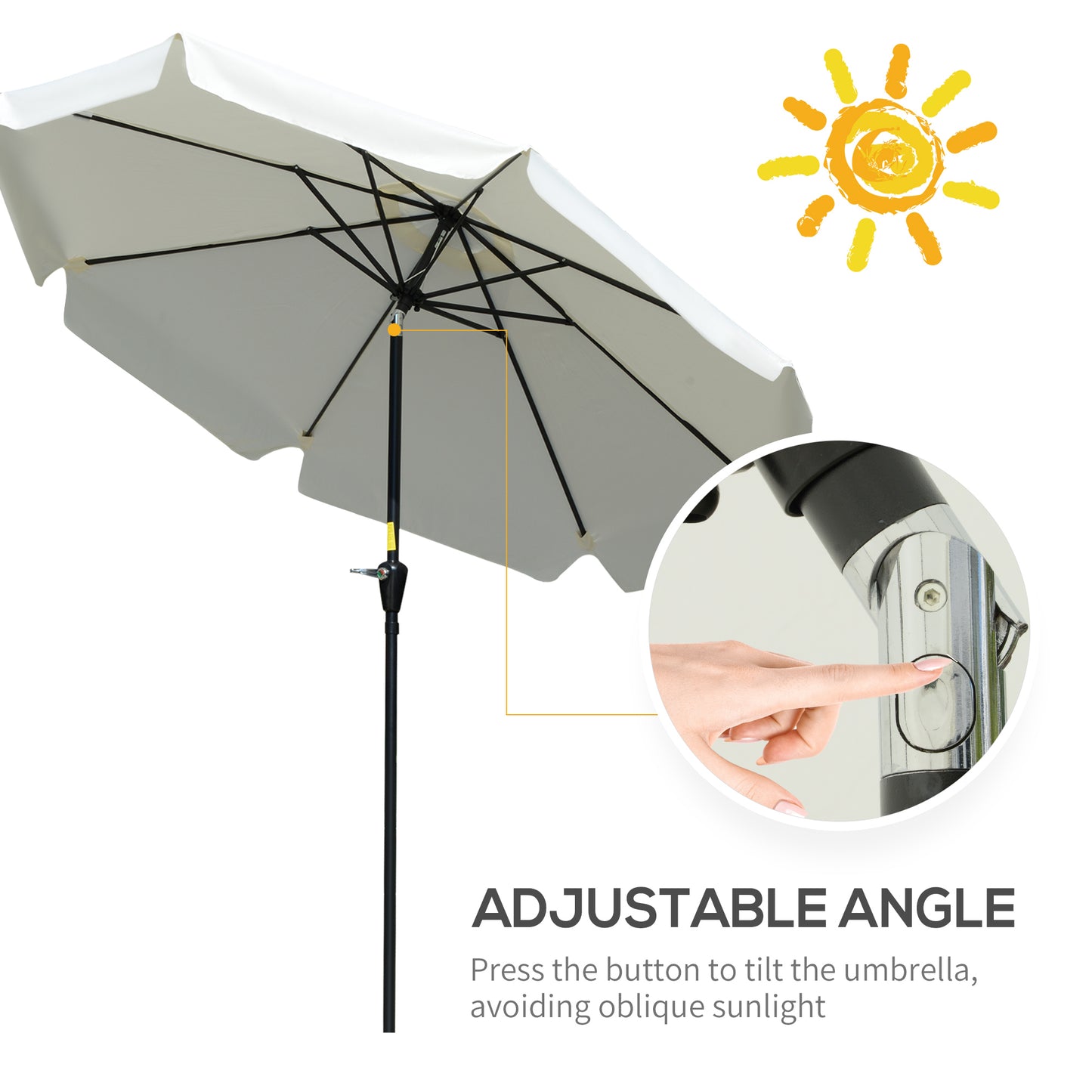 Outsunny 2.66m Patio Umbrella Garden Parasol Outdoor Sun Shade Table Umbrella with Ruffles