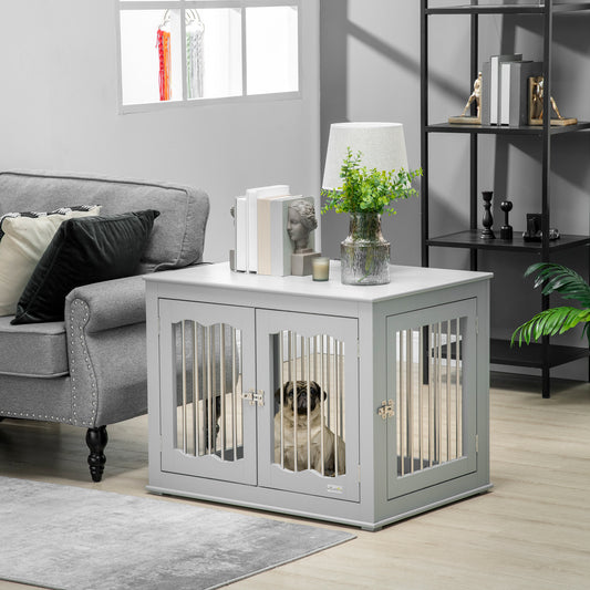 PawHut Dog Crate End Table Furniture Style Dog Cage w/ Three Doors