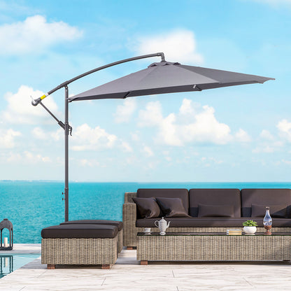 Outsunny 3(M) Garden Parasol Sun Shade Patio Banana Hanging Umbrella Cantilever With Crank Handle And Cross Base Grey