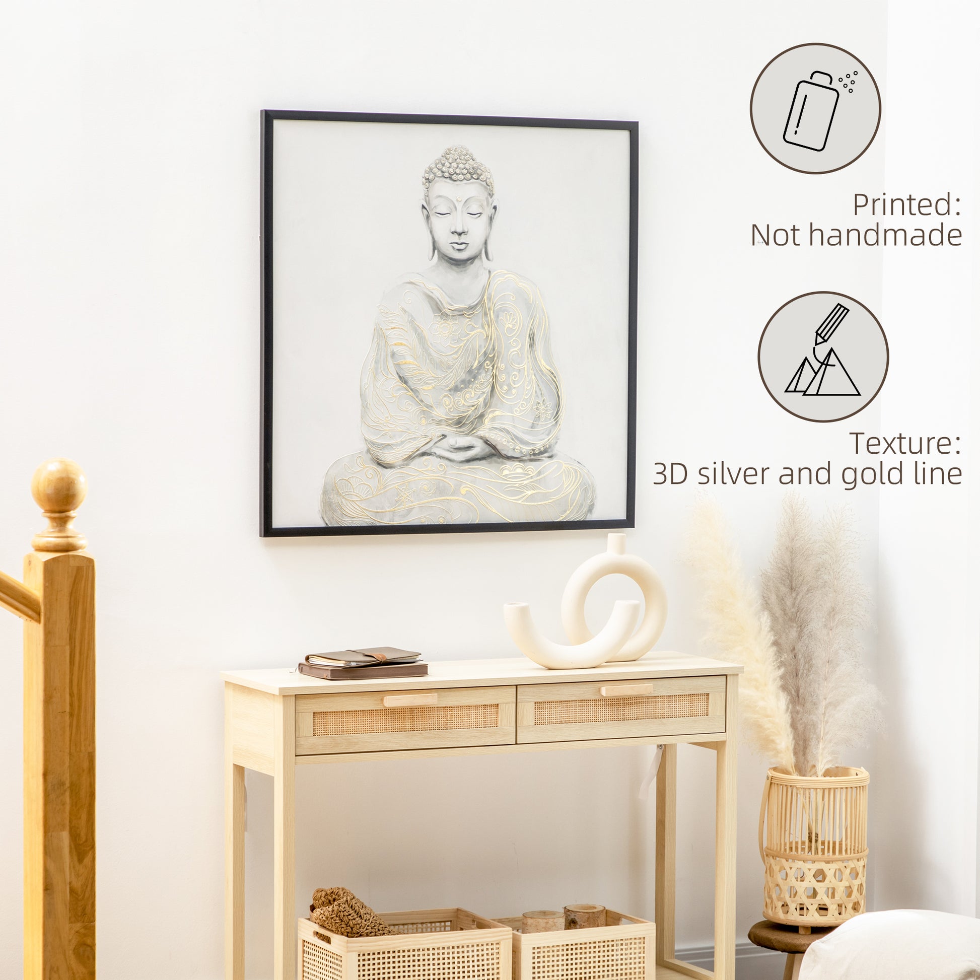 Homcom Canvas Wall Art Gold Textured Buddha Sit in Meditation