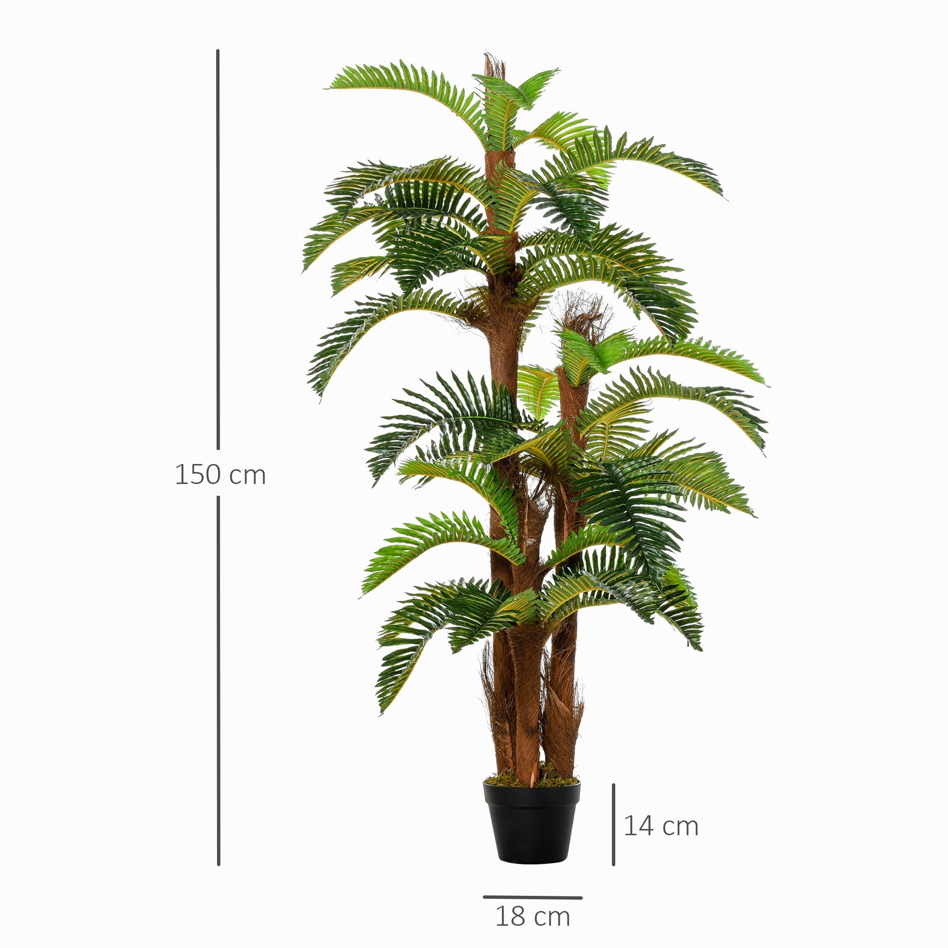 Outsunny 150cm/5Ft Artificial Fern Tree Decorative Plant 36 Leaves With Nursery Pot Fake Plant For Indoor Outdoor Dcor