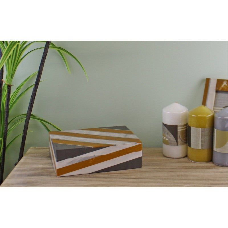 Wood & Resin Jewellery Box Striped 20.5cm - Brown & White