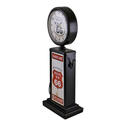 Retro Gas Pump Clock Metal Black & White Battery Powered - 34cm