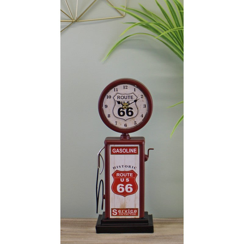 Retro Gas Pump Clock Metal Red & White Battery Powered - 34cm