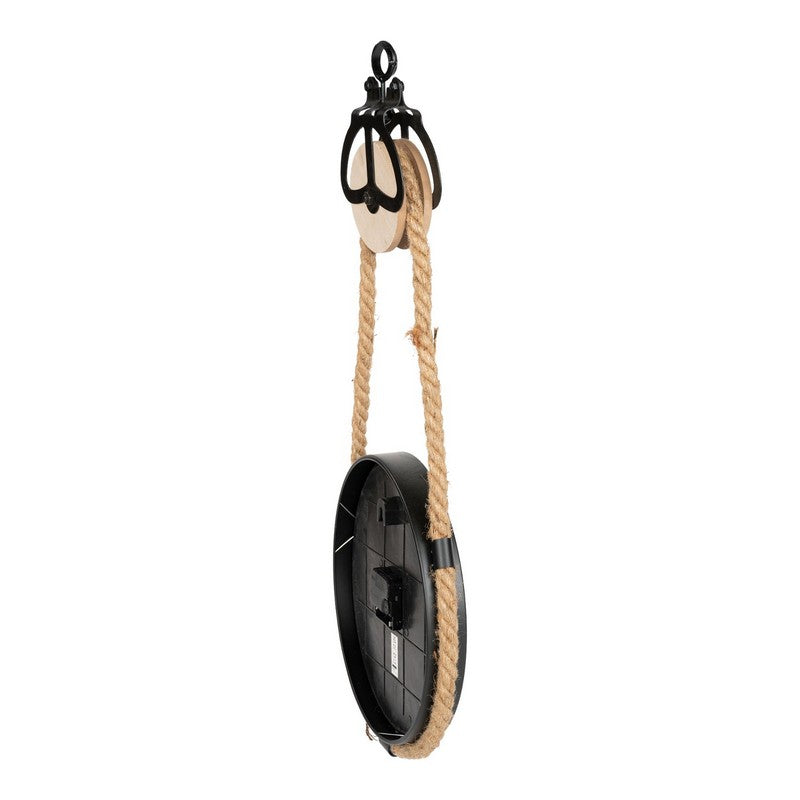 Rope Pulley Clock Wood Hanging Battery Powered - 74cm