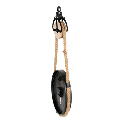 Rope Pulley Clock Wood Hanging Battery Powered - 74cm