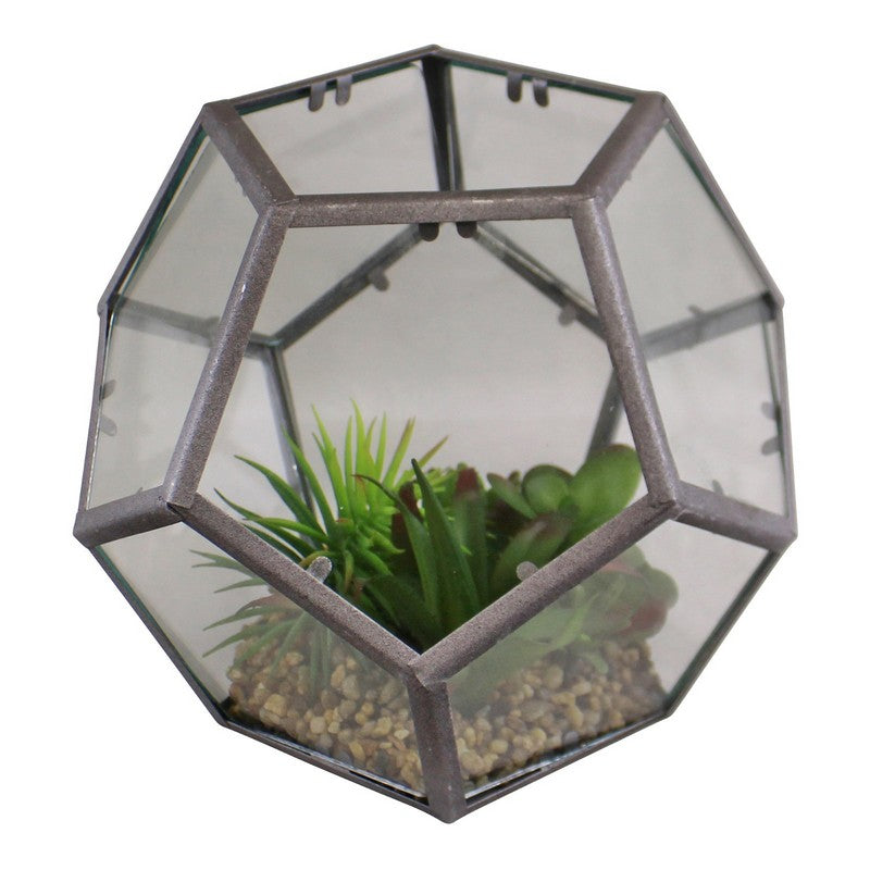 Hexagonal Faux Succulent Glass & Metal - 23cm