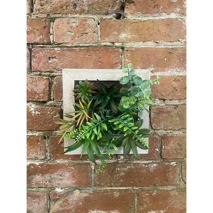 Frame Faux Succulent Wood Wall Mounted - 20cm