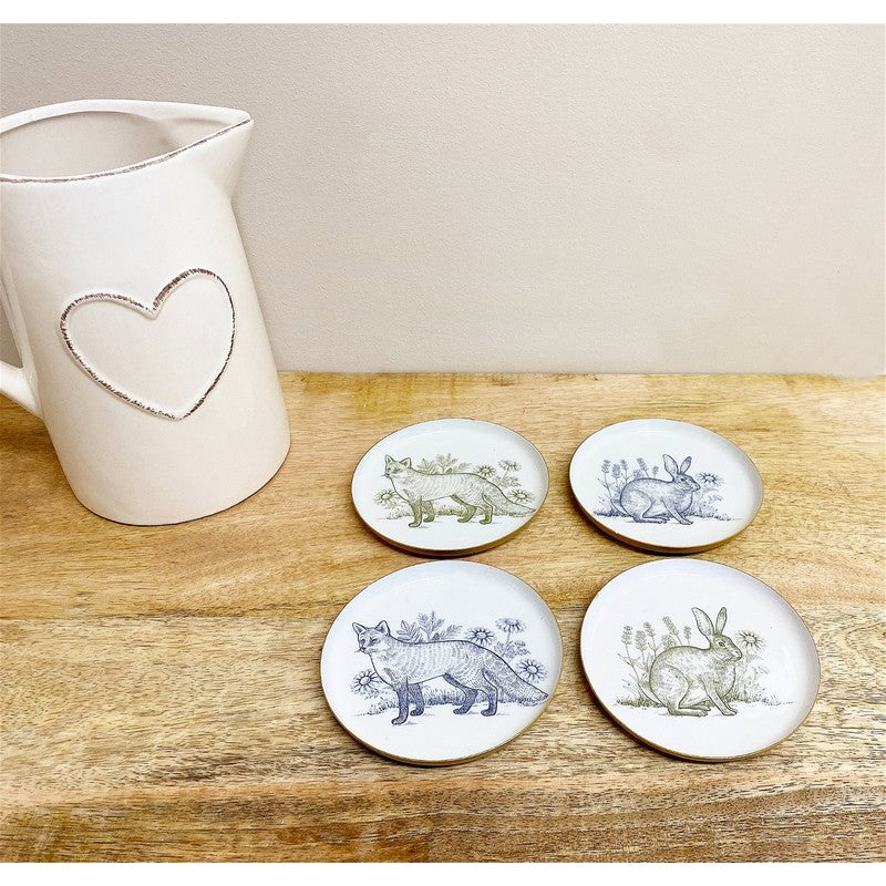 4x Woodland Animals Coaster Metal - 11cm