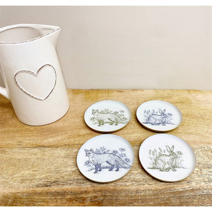 4x Woodland Animals Coaster Metal - 11cm