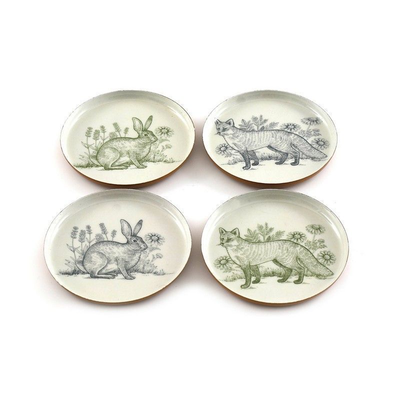 4x Woodland Animals Coaster Metal - 11cm