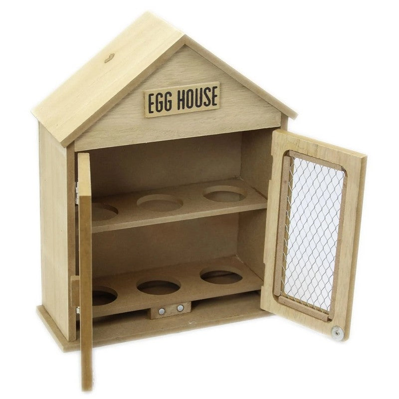 Wood Egg House Door Lid 2 Compartments 25cm - Natural