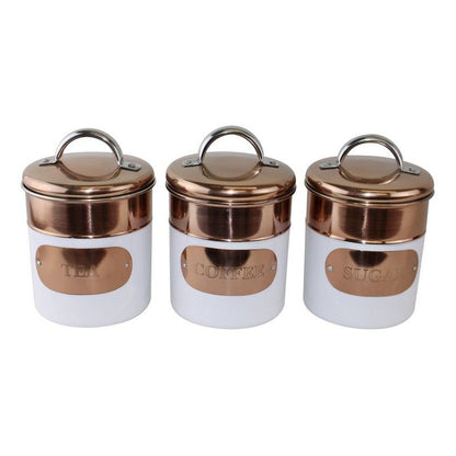 3 x Metal Tins Twist Lid 1.1 Litres - White & Copper