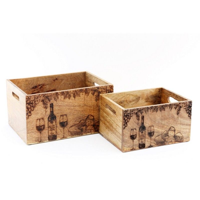 2 x Cheese & Wine Wood Crates - Natural