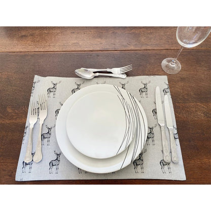 2x Placemat Fabric Grey with Stag Pattern - 46cm