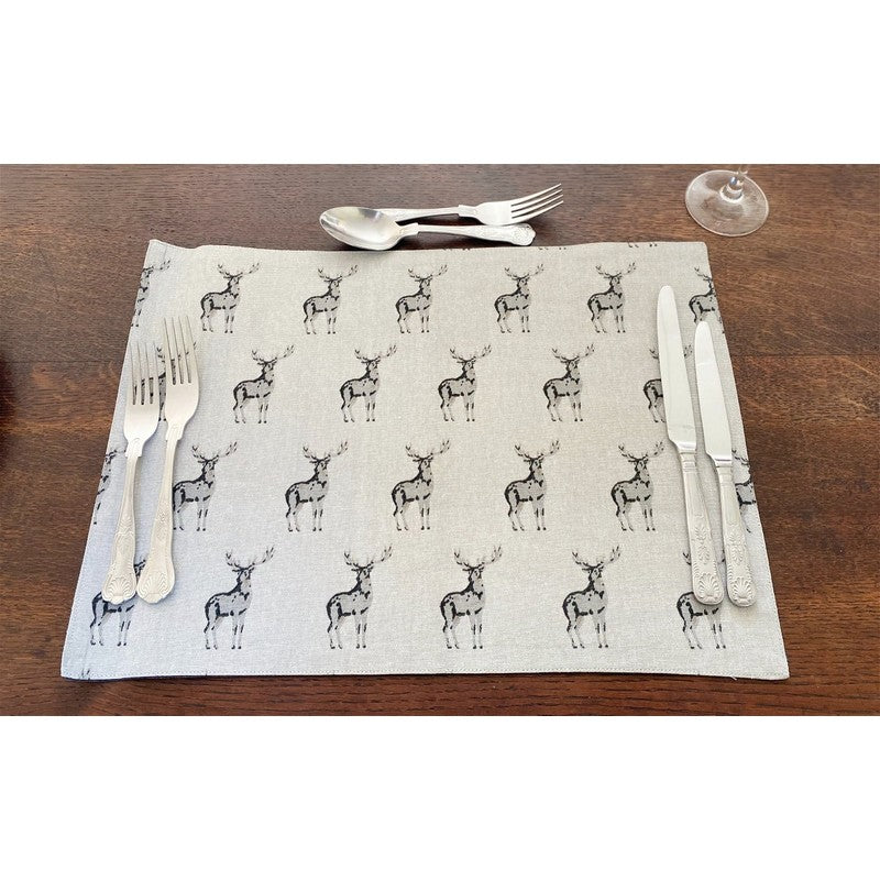 2x Placemat Fabric Grey with Stag Pattern - 46cm