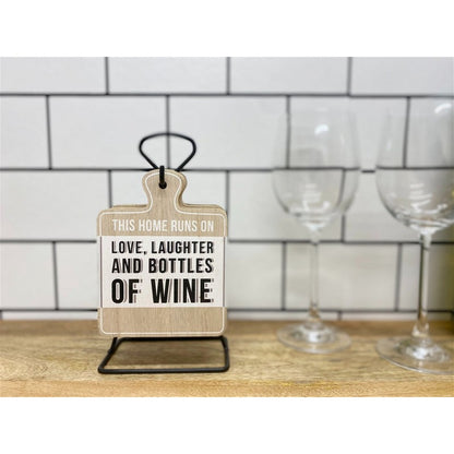 6x Coaster Metal & Wood with Wine Slogans Pattern - 13cm