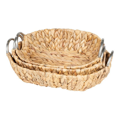 3 x Raffia Oval Baskets - Natural