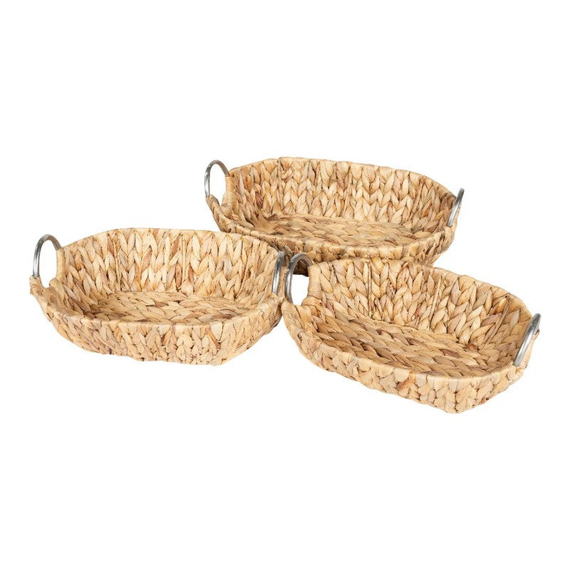 3 x Raffia Oval Baskets - Natural