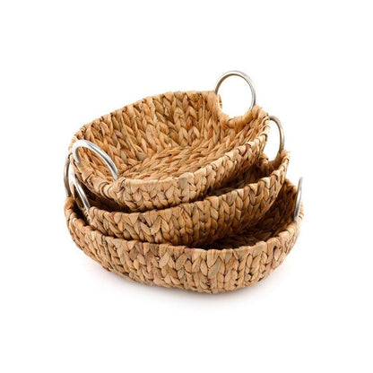 3 x Raffia Oval Baskets - Natural