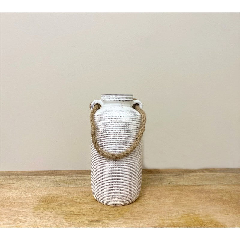 Vase Stoneware White with Ribbed Pattern - 27cm