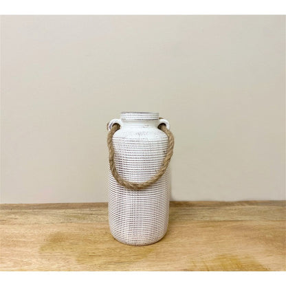 Vase Stoneware White with Ribbed Pattern - 27cm