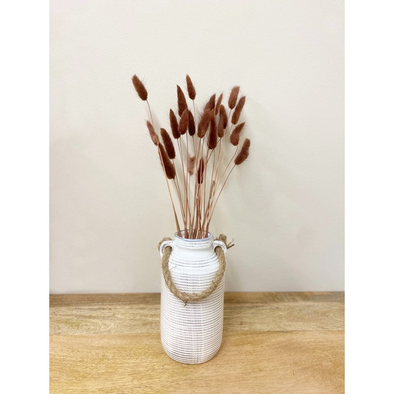 Vase Stoneware White with Ribbed Pattern - 20cm