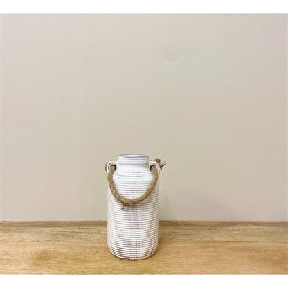 Vase Stoneware White with Ribbed Pattern - 20cm