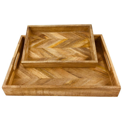 2x Tray Wood with Herringbone Pattern