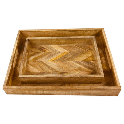 2x Tray Wood with Herringbone Pattern