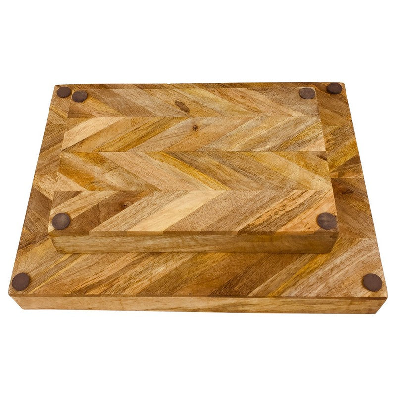 2x Tray Wood with Herringbone Pattern