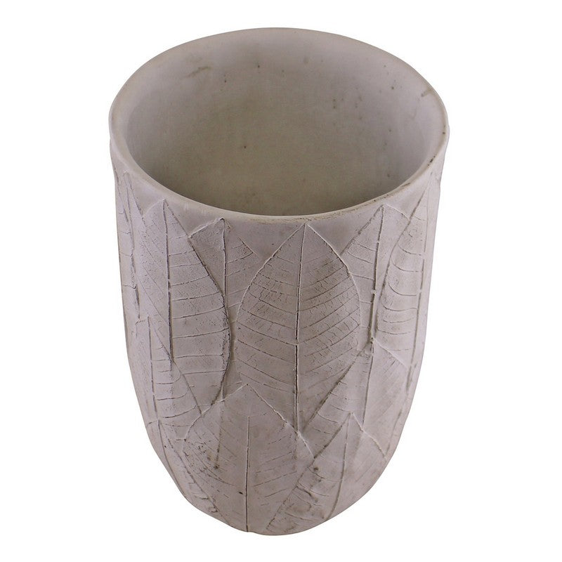 Vase Cement with Embossed Leaf Pattern - 21.5cm