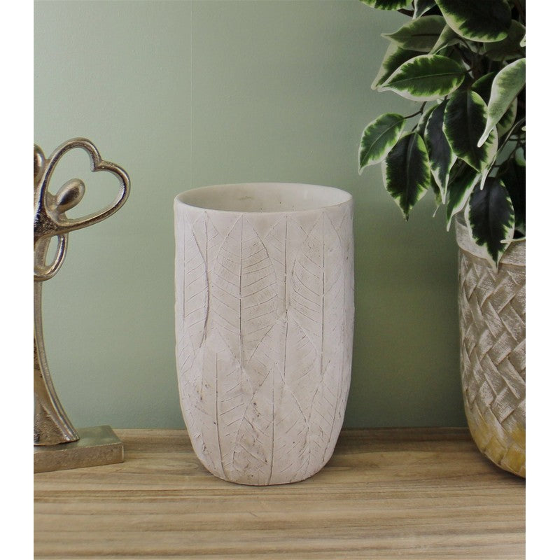 Vase Cement with Embossed Leaf Pattern - 21.5cm