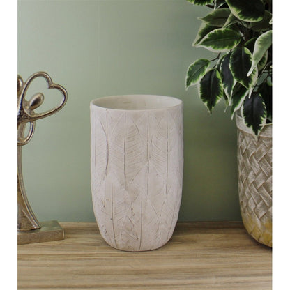 Vase Cement with Embossed Leaf Pattern - 21.5cm