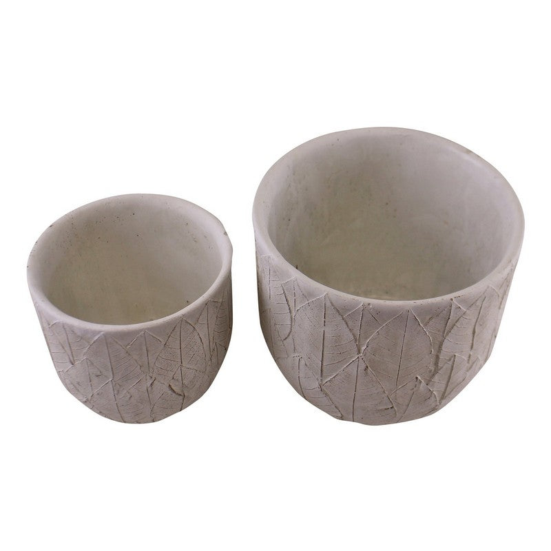 2x Planter Cement with Embossed Leaf Pattern