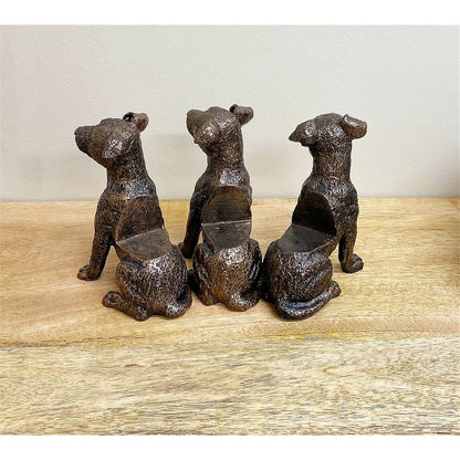 3x Dog Pot Riser Polyresin Bronze - 13cm