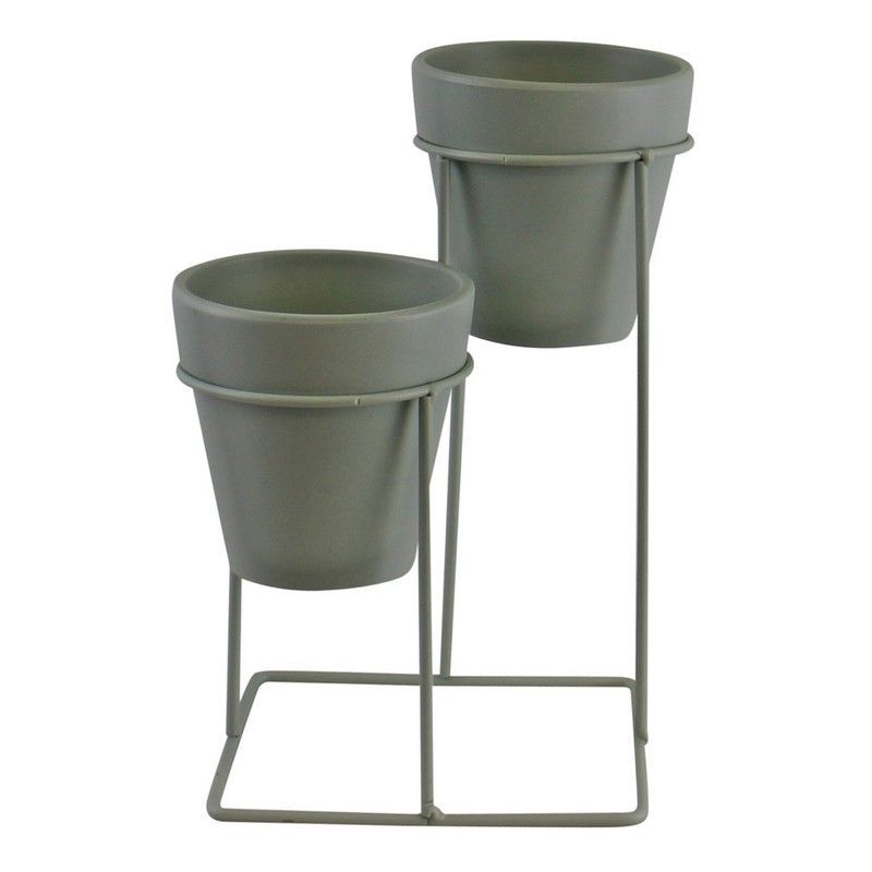 2x Planter Metal & Terracotta Green - 25cm