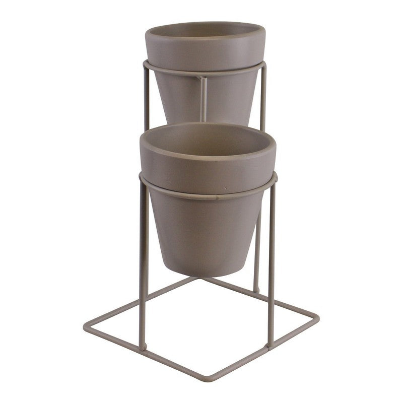 2x Planter Metal & Terracotta Grey - 25cm