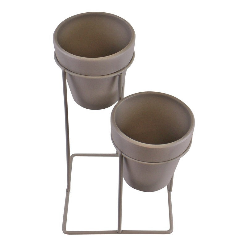 2x Planter Metal & Terracotta Grey - 25cm