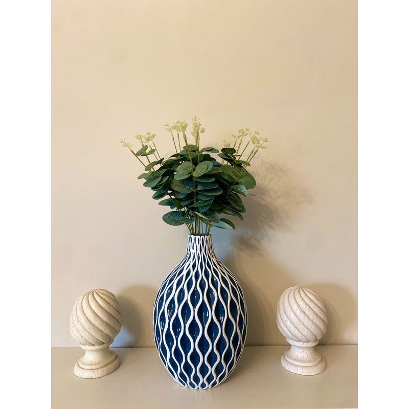 Serenity Vase Ceramic Blue with Ripple Pattern - 27cm