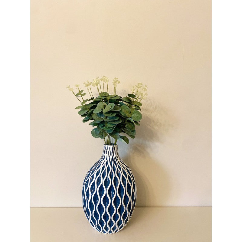 Serenity Vase Ceramic Blue with Ripple Pattern - 27cm