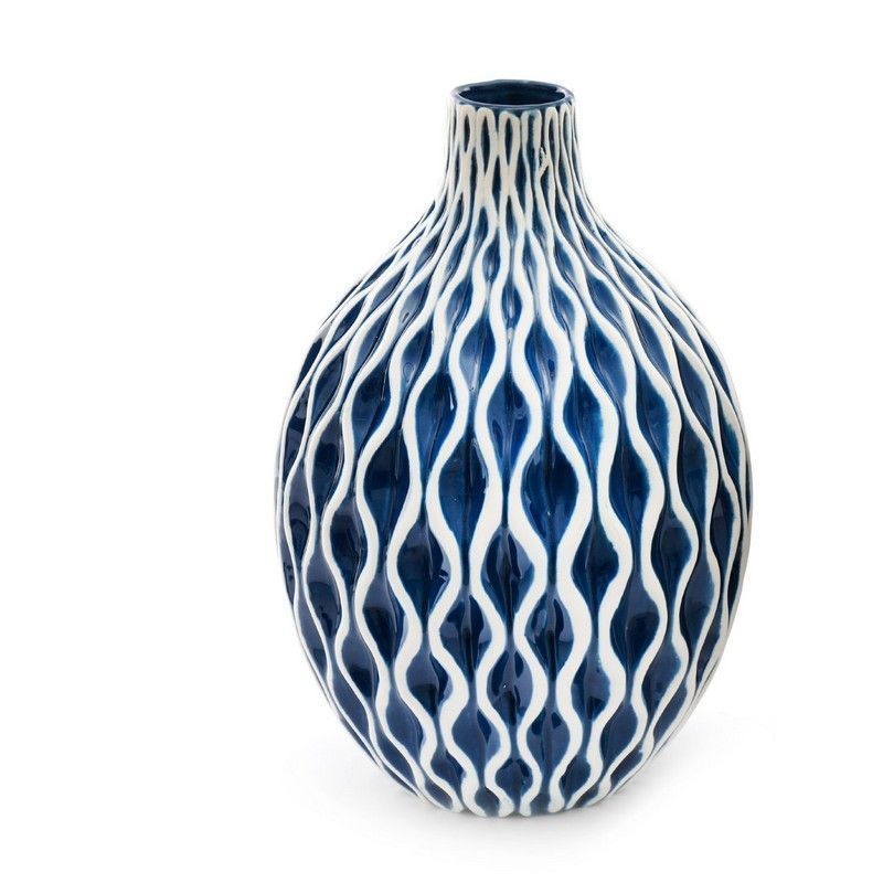 Serenity Vase Ceramic Blue with Ripple Pattern - 27cm