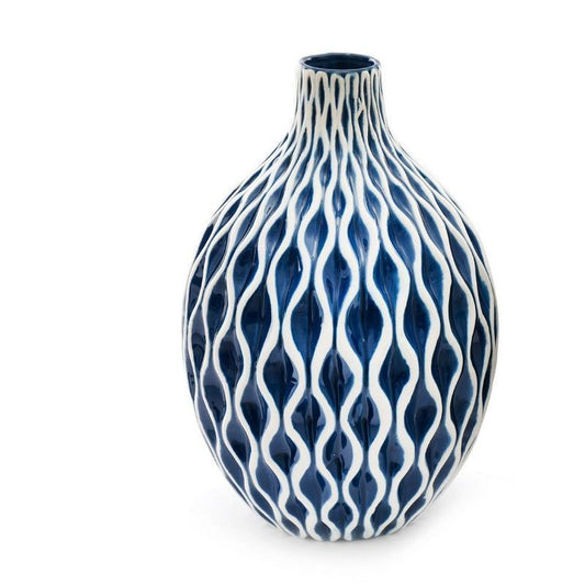 Serenity Vase Ceramic Blue with Ripple Pattern - 27cm