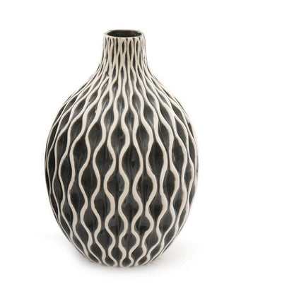 Serenity Vase Ceramic Grey with Ripple Pattern - 27cm