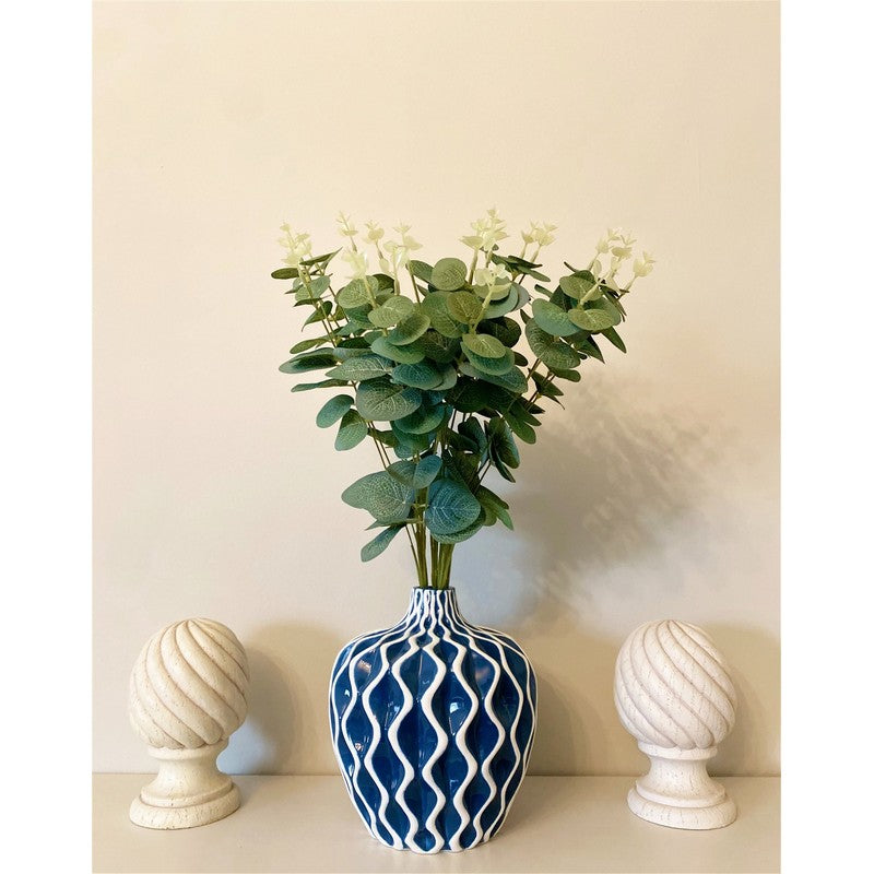 Serenity Vase Ceramic Blue with Ripple Pattern - 20cm