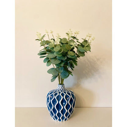 Serenity Vase Ceramic Blue with Ripple Pattern - 20cm