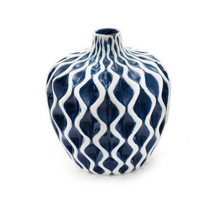 Serenity Vase Ceramic Blue with Ripple Pattern - 20cm