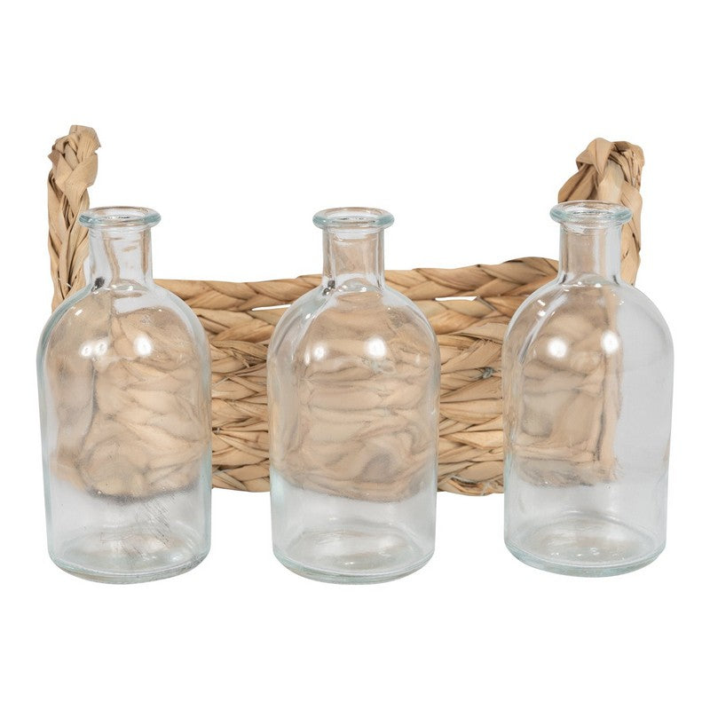 3x Bottle Vase Glass - 14cm