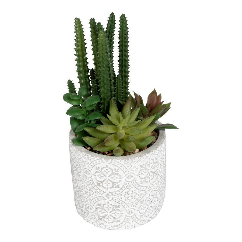 Faux Succulent Ceramic White with Aztec Pattern - 20cm