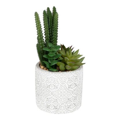 Faux Succulent Ceramic White with Aztec Pattern - 20cm